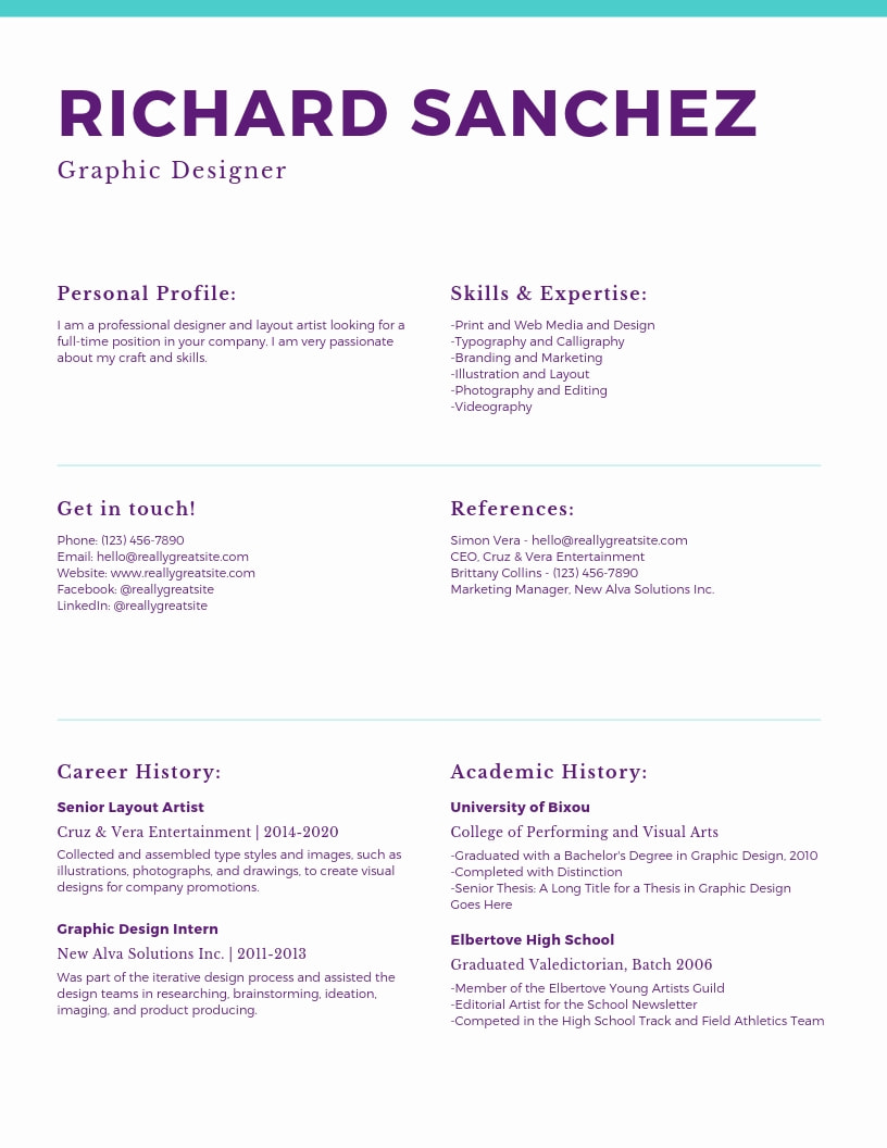 Fresh Graduate Graphic Designer Resume Sample