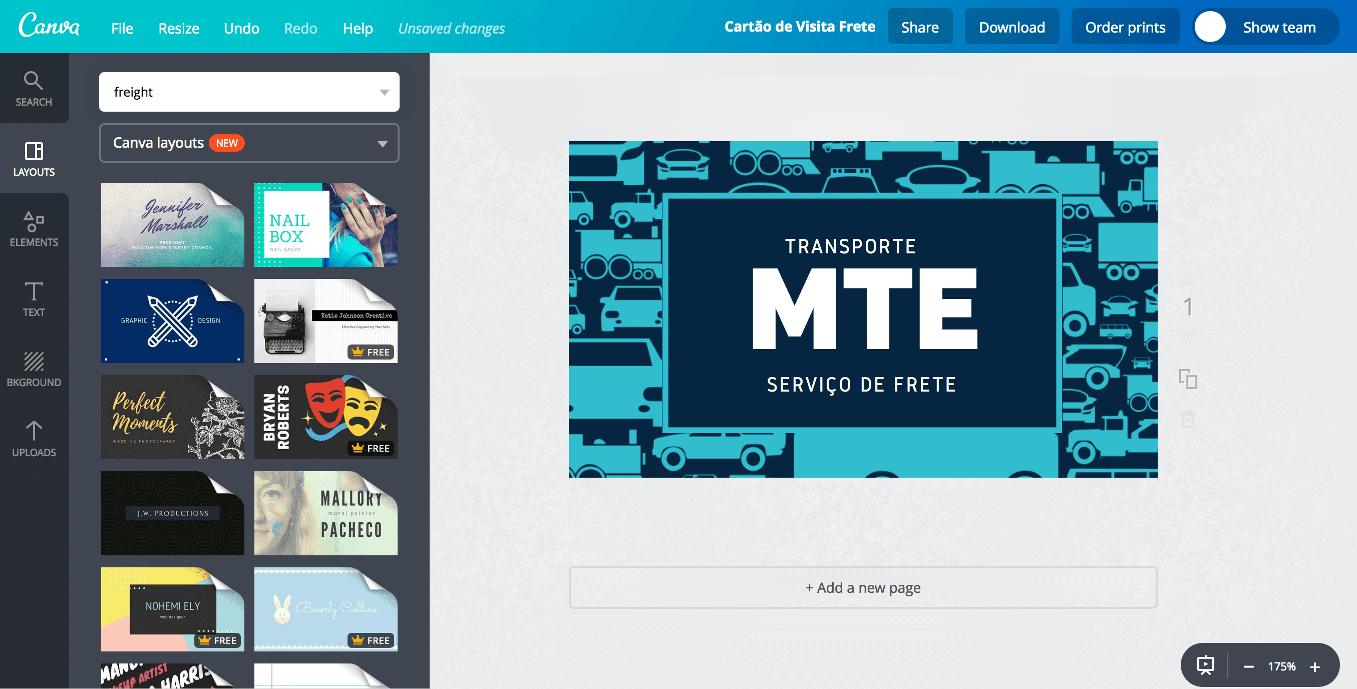 Criar cartão de visita de frete online com o Canva