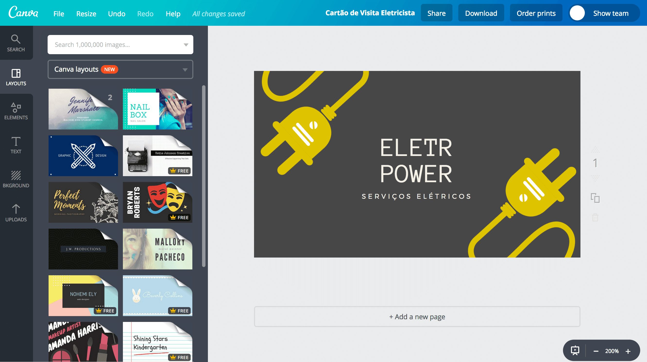 Faça seu próprio cartão de visita de eletricista Canva