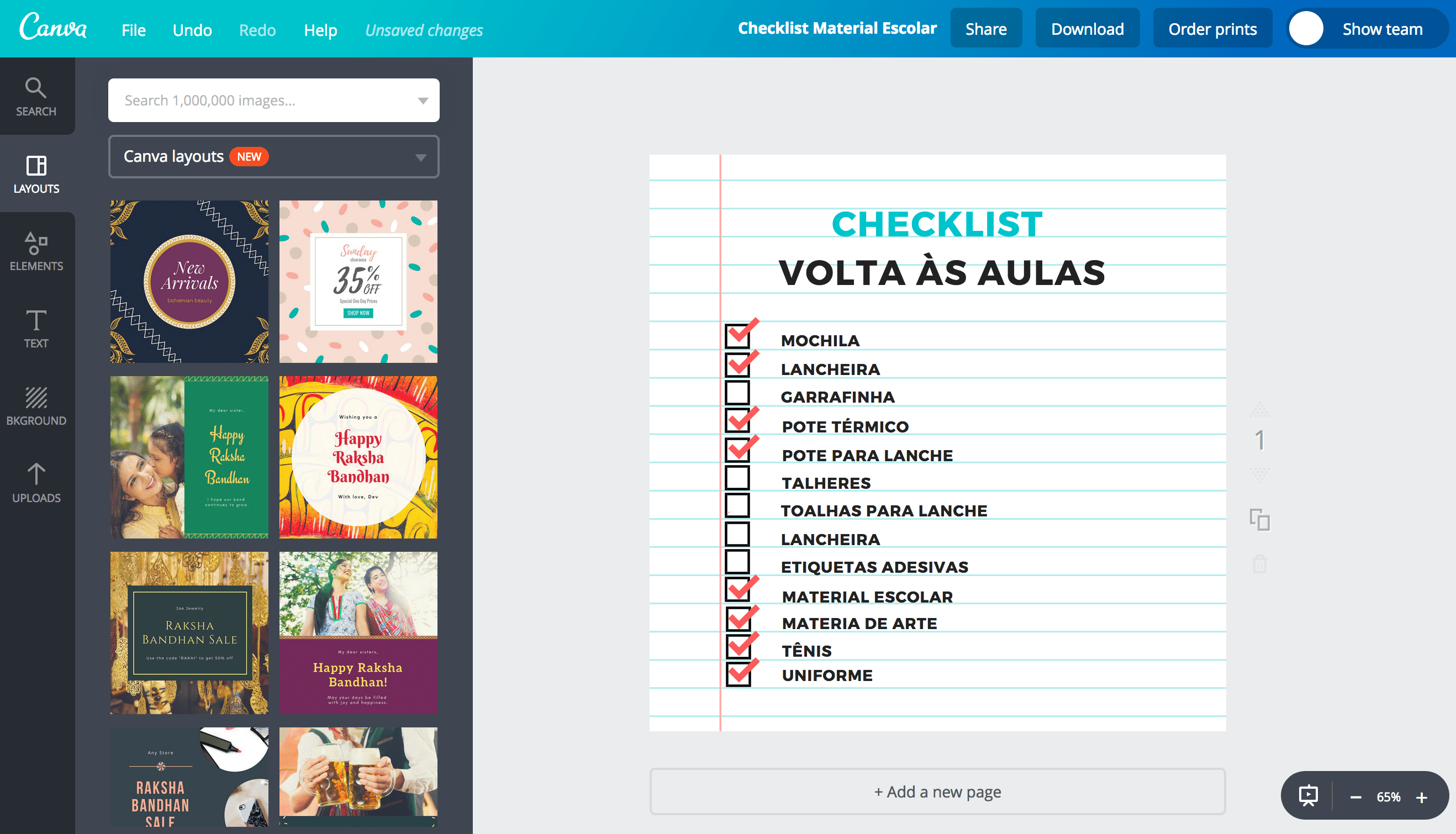 Criar lista de material escolar online Canva