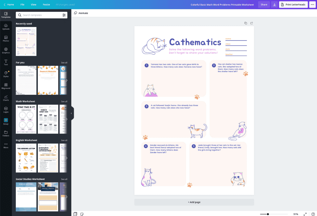 Diseña hojas de trabajo para preescolar y primaria con Canva