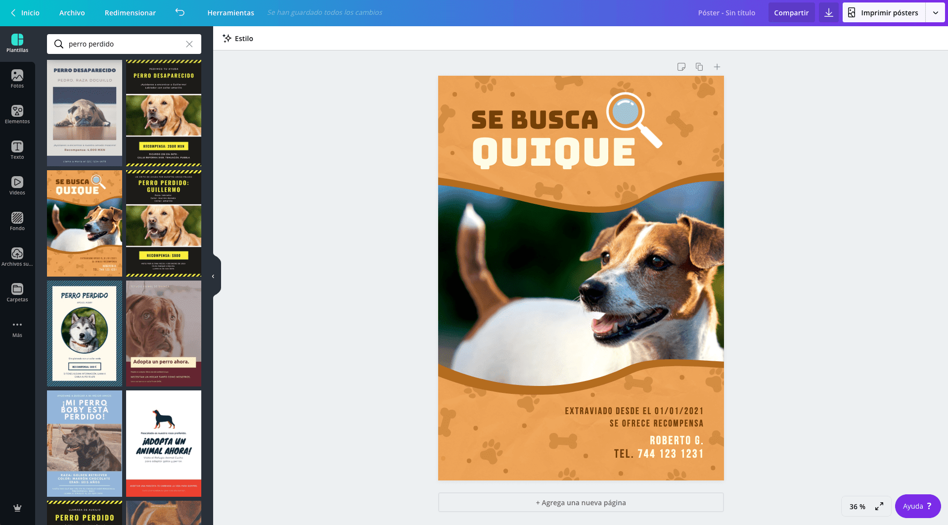 Crea carteles de se busca perro online gratis Canva