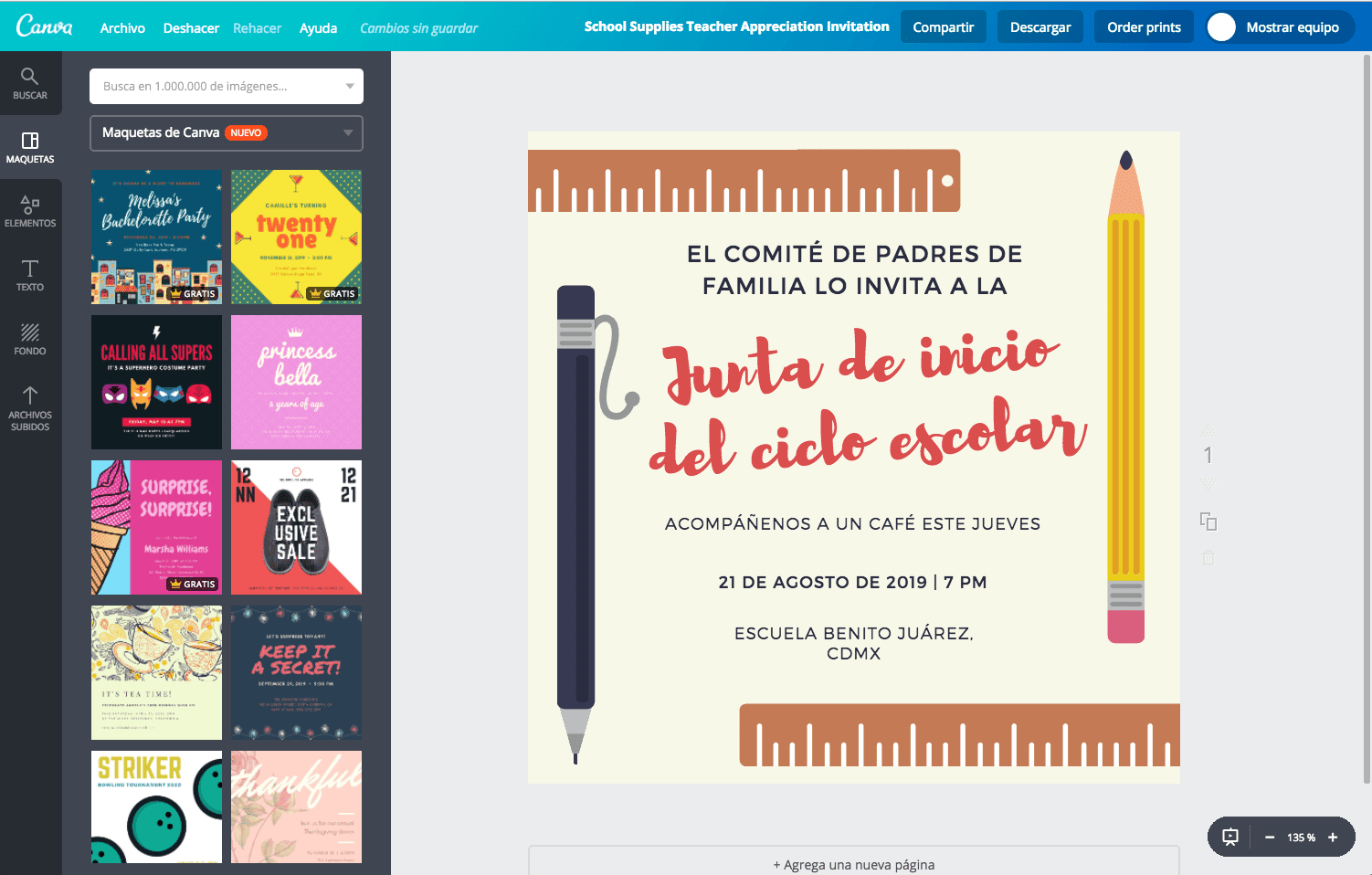 Crea tus propias invitaciones escolares gratis Canva