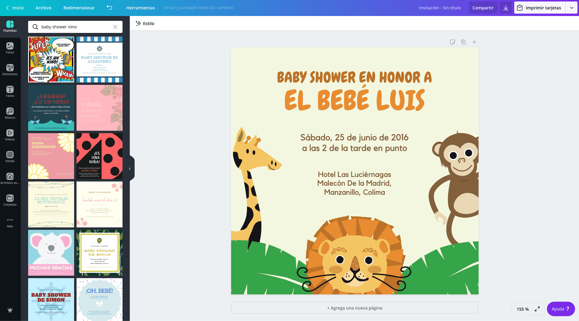 Crea invitaciones de baby shower para niño gratis Canva