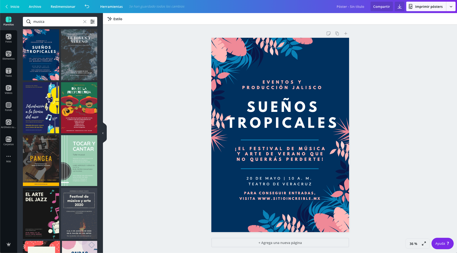 Diseña carteles de música personalizados gratis Canva
