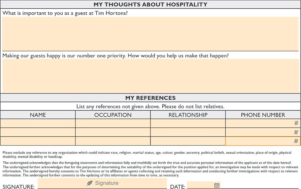 Tim Hortons Application Form Fill & Download Free Online
