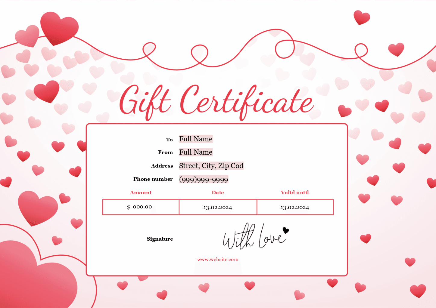 Valentine's Day gift certificate template ONLYOFFICE ONLYOFFICE