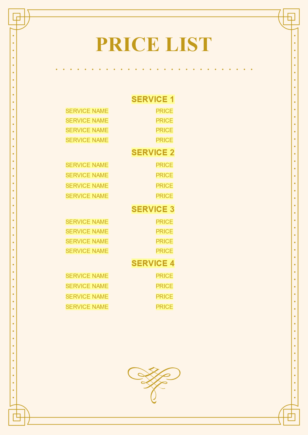 Makeup price list template 3 ONLYOFFICE