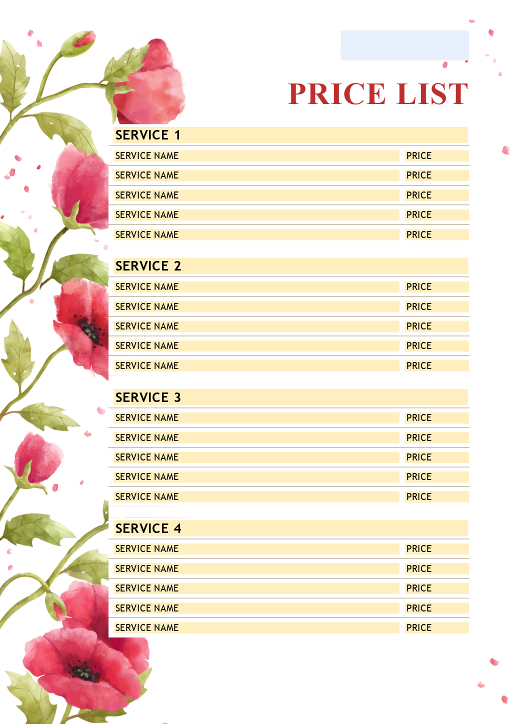 Makeup price list template 5 ONLYOFFICE