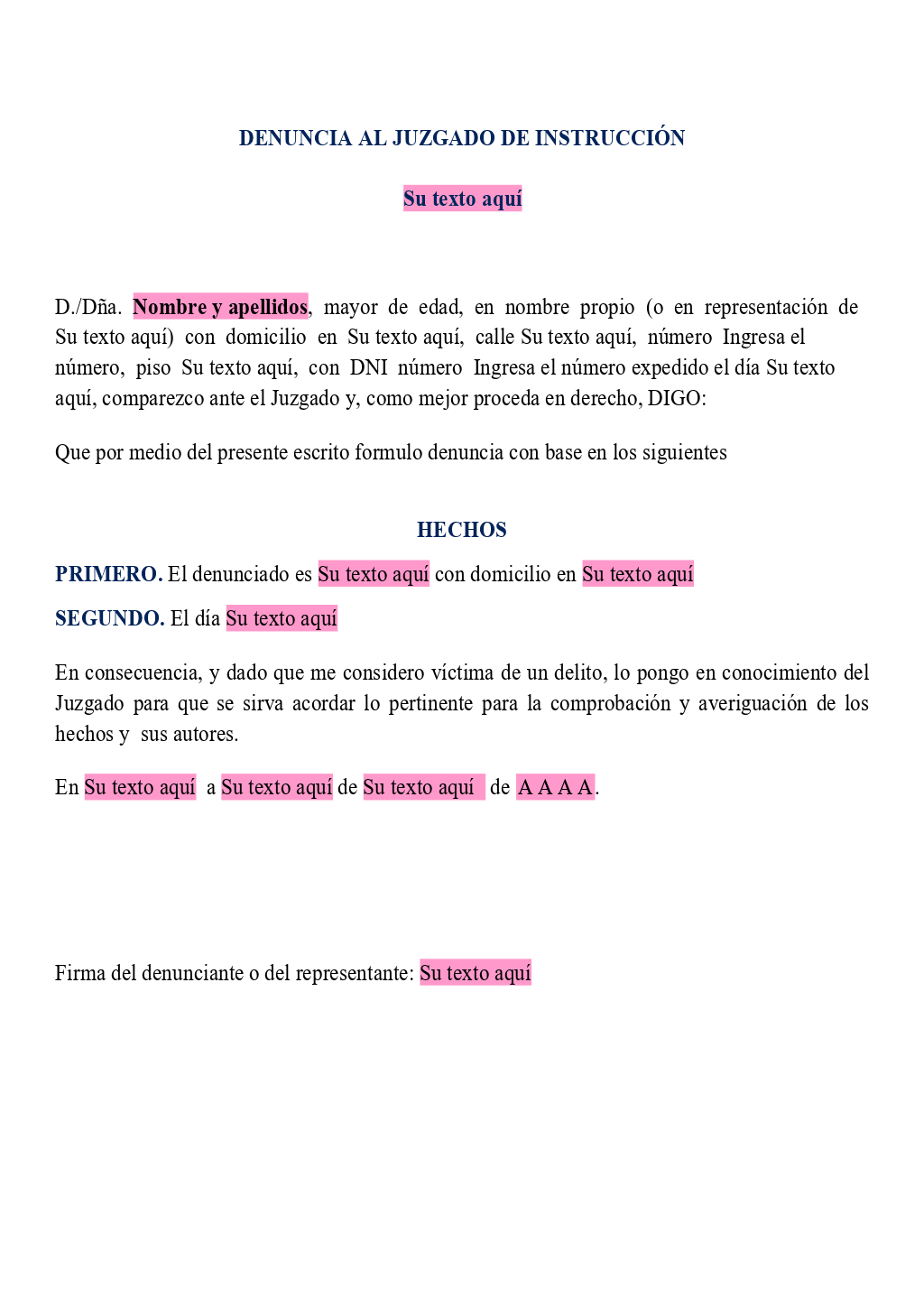 Modelo de denuncia ONLYOFFICE