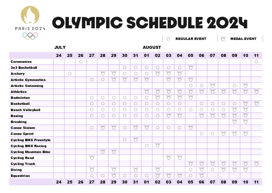 Paris 2024 Olympic schedule (white) ONLYOFFICE ONLYOFFICE