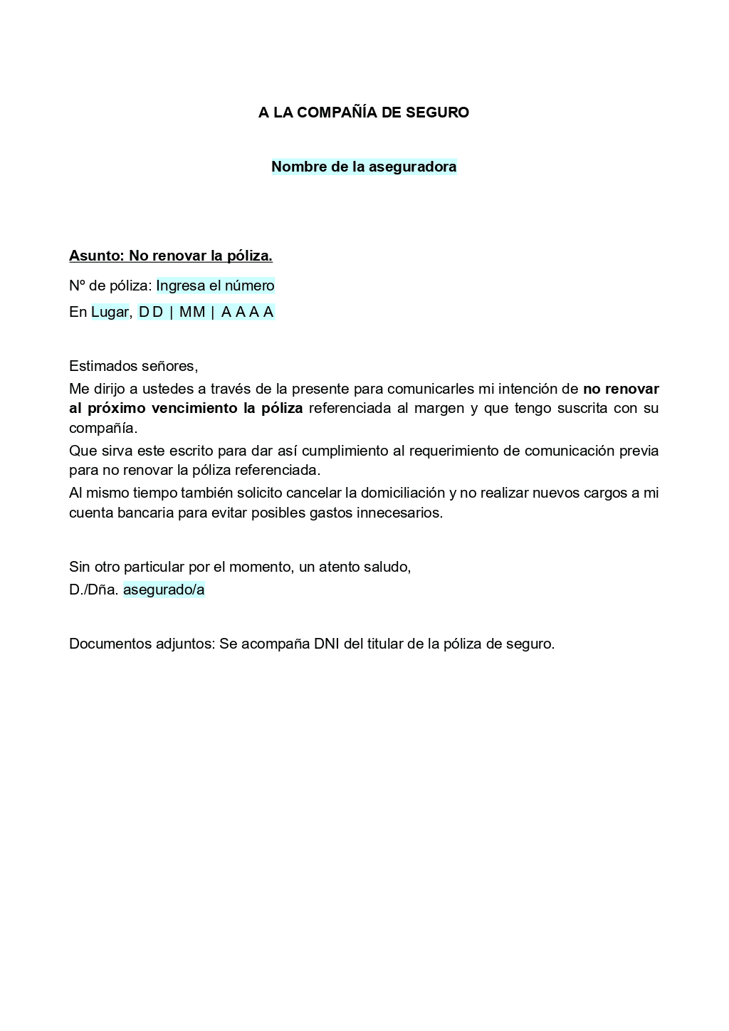 La Mejor Plantilla De Carta Para Dar De Baja Un Seguro En Word Y Pdf