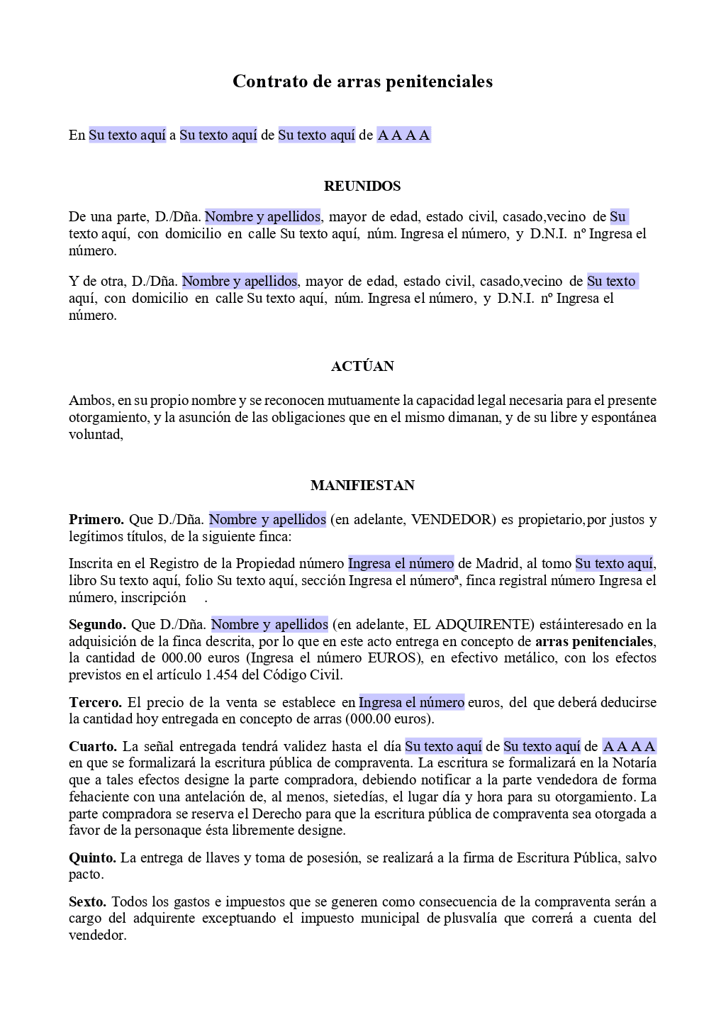 Contratos De Arras Modelo De Contrato De Arras Penitenciales My XXX