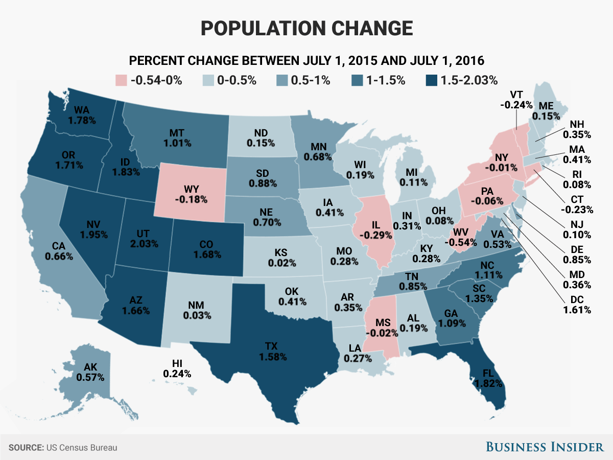 Us Population By State Map Here are the fastest growing and shrinking states in the US