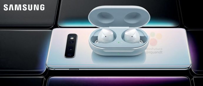 Samsung Galaxy Buds mit Galaxy S10+ auf Pressebild zu sehen › 1ANDROID.DE