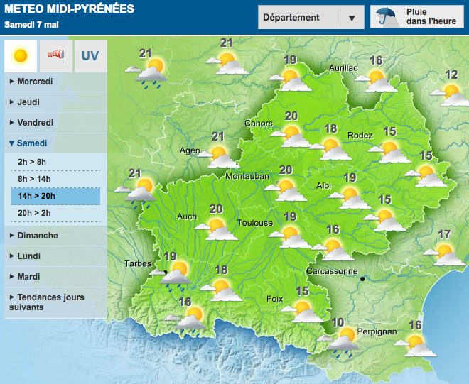 Météo pour le pont de l'Ascension à Toulouse du soleil, oui... mais