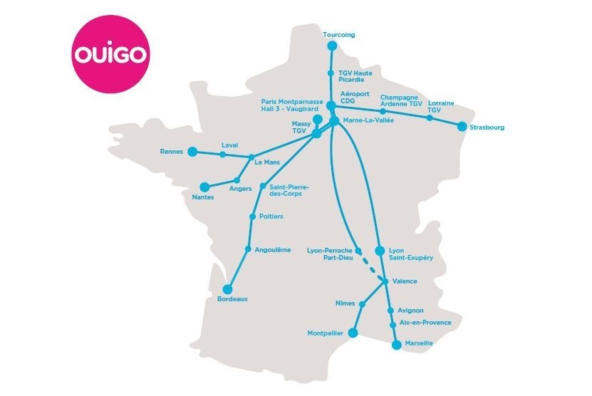 Ouigo au départ de Tourcoing des trains vers Bordeaux