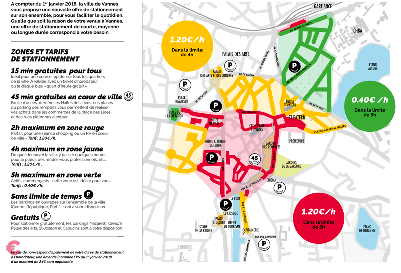 Pain Points Du Centre Ville De Vannes CARTE. Où trouver une place de parking en centreville à Vannes ? Nos