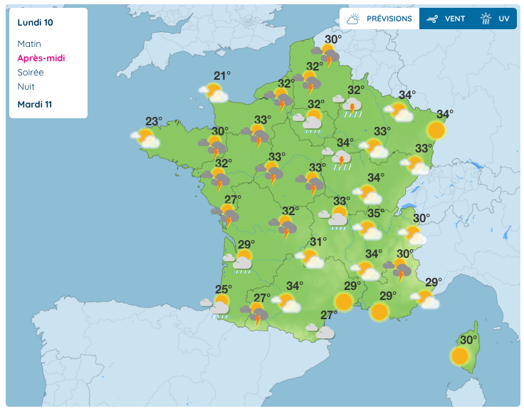 Pain Points Liés À La Carte De France Des Orages Canicule, orages voici les prévisions météo de la semaine en France