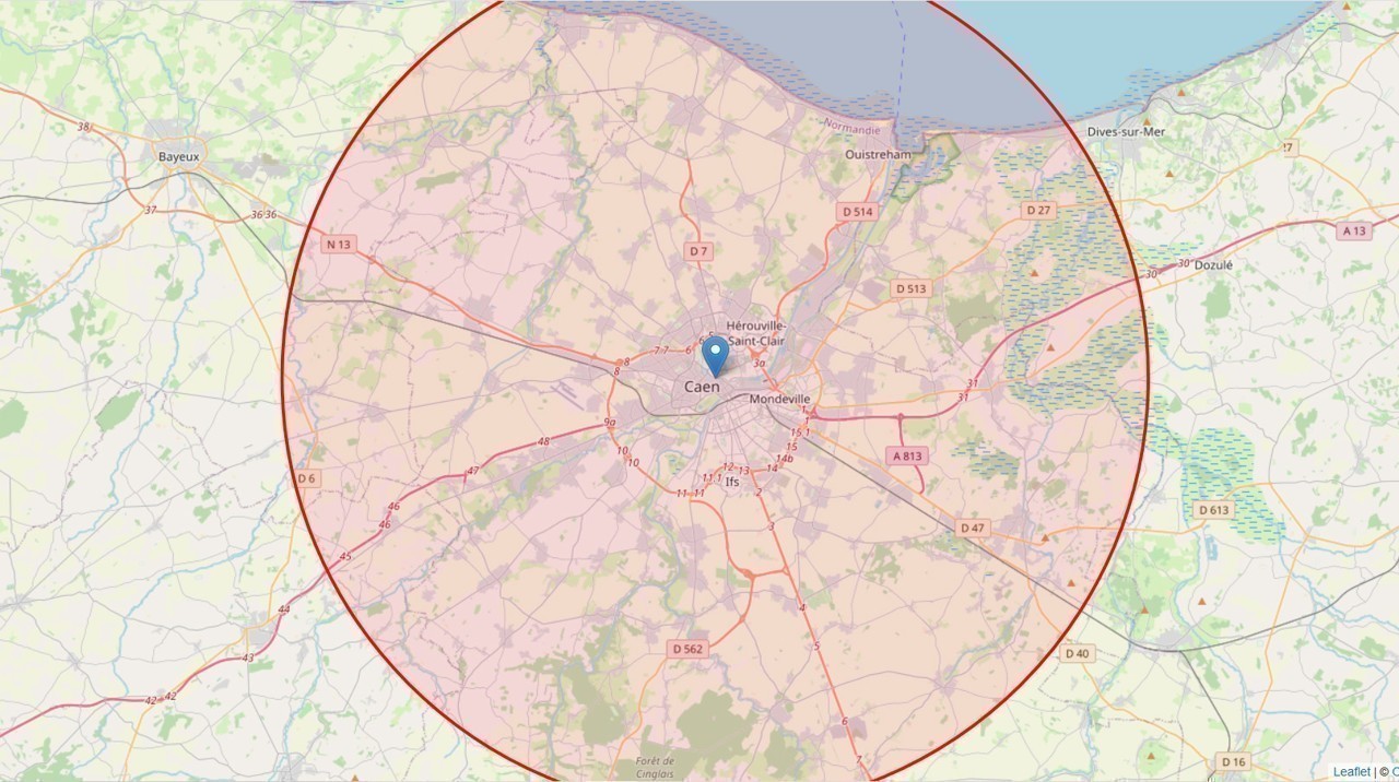 Rayon de 20 km autour de chez moi à vol d'oiseau depuis