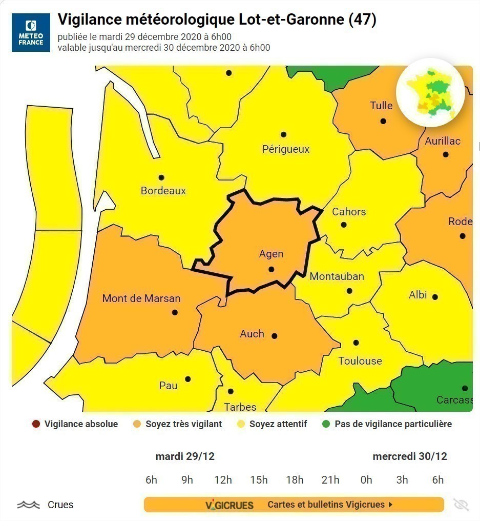 Carte Landes Et Gers Tempête Bella. Le LotetGaronne passe en vigilance orange pour les