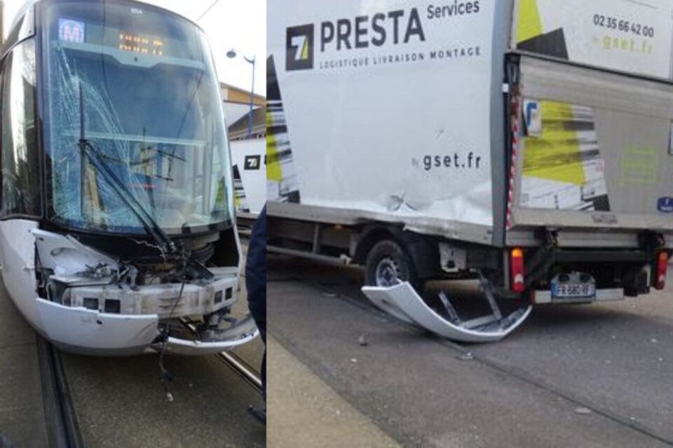 Accident entre un métro et un camion à SottevillelèsRouen des