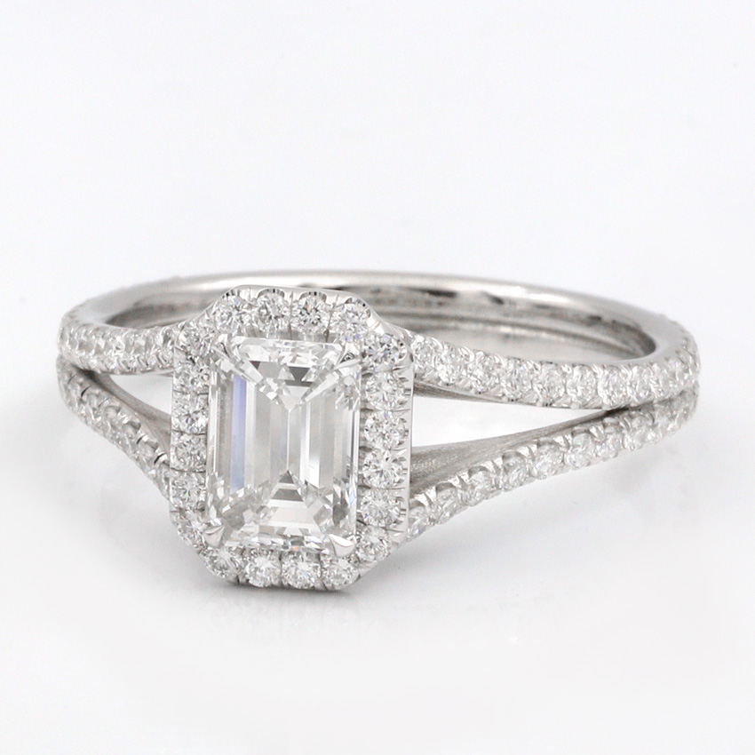 Split Shank Halo Setting for Emerald Cut Diamond Adiamor