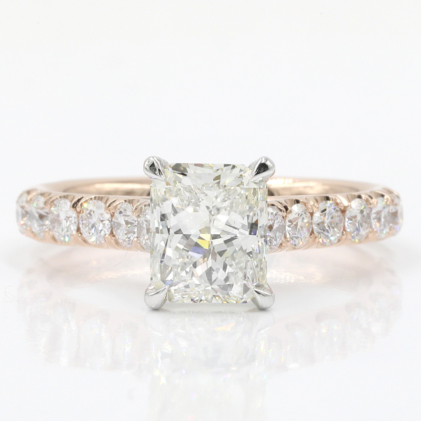 Large French Cut Basket Engagement Ring Sett in 18K Rose Gold