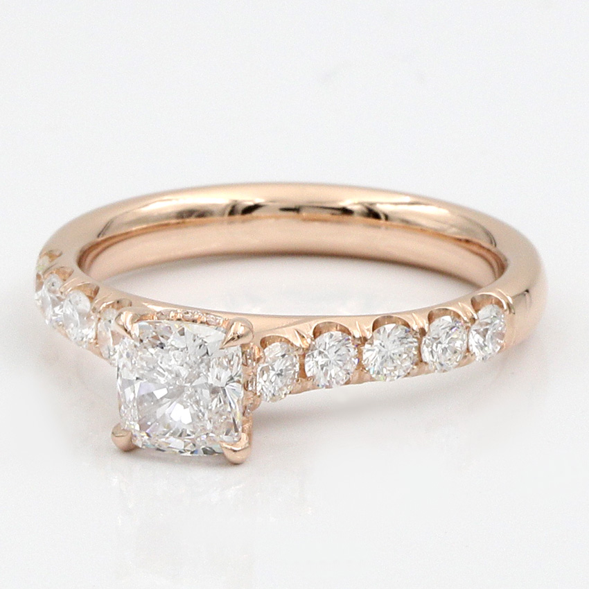 Large French Cut Basket Engagement Ring Sett in 18K Rose Gold