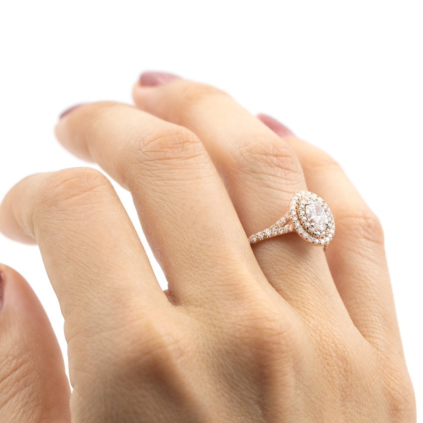 Double Halo Oval Engagement Ring Setting in 14K White Gold