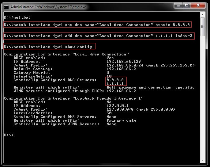 How to change DNS settings from command line ADMFactory