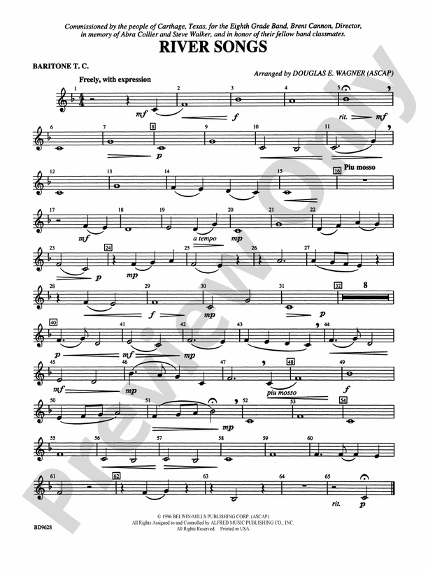 River Songs Baritone T.C. Baritone T.C. Part Digital Sheet Music