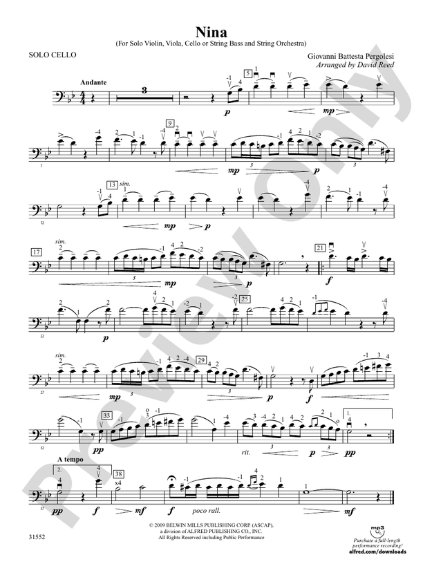 Nina Solo Cello Solo Cello Part Digital Sheet Music Download