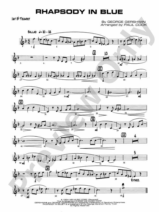 Rhapsody in Blue 1st Bflat Trumpet 1st Bflat Trumpet Part Digital