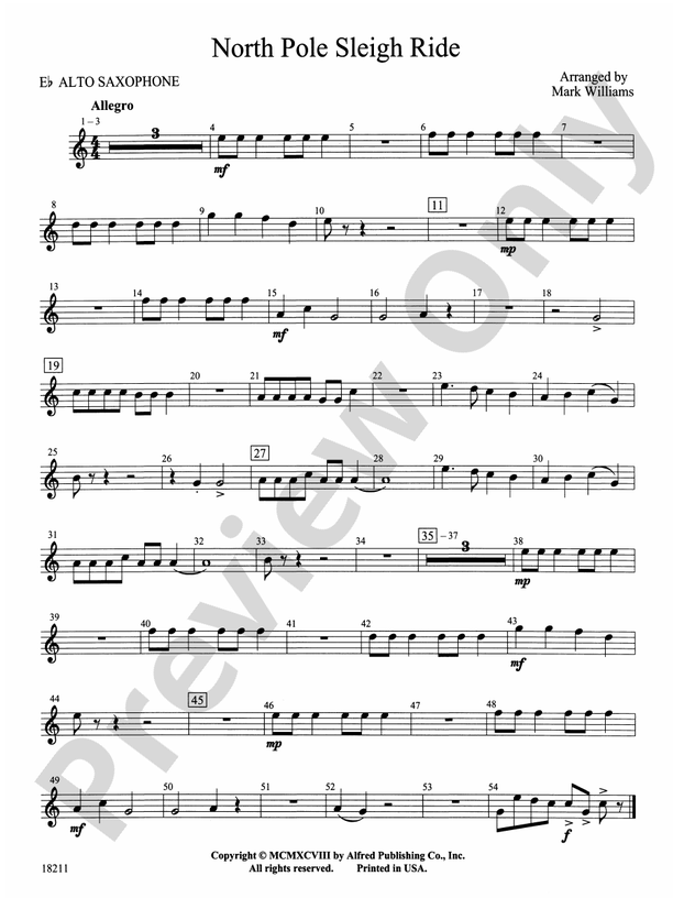 North Pole Sleigh Ride Eflat Alto Saxophone Eflat Alto Saxophone