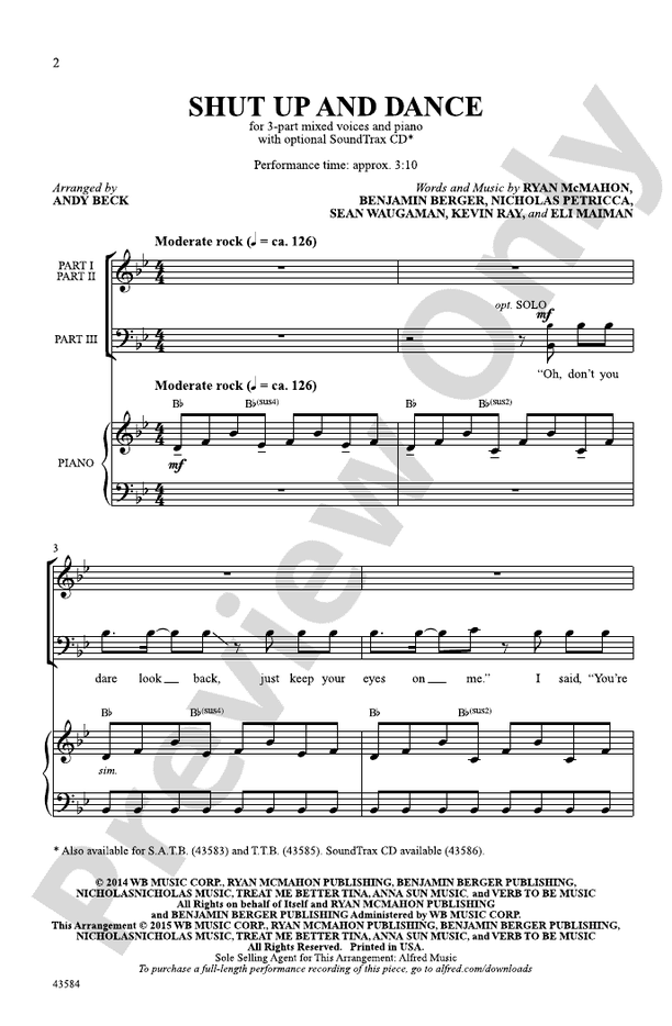 Shut Up and Dance 3Part Mixed Choral Octavo Benjamin Berger