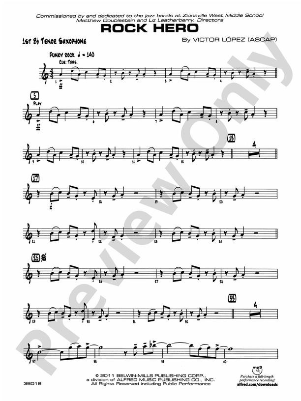 Rock Hero Bflat Tenor Saxophone Bflat Tenor Saxophone Part