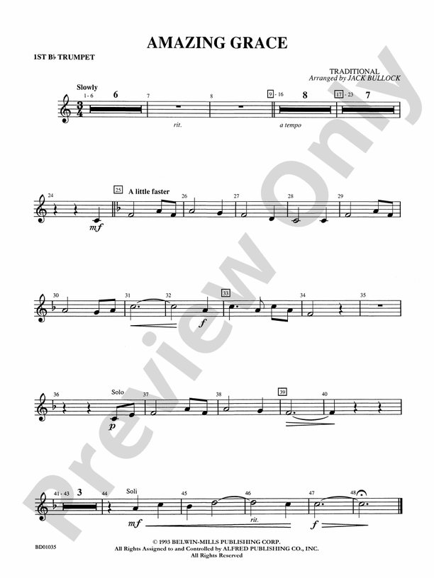 Amazing Grace 1st Bflat Trumpet 1st Bflat Trumpet Part Digital