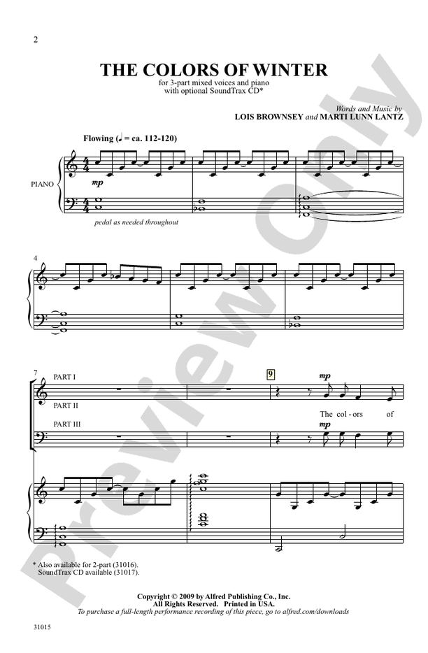 The Colors of Winter 3Part Mixed Choral Octavo Lois Brownsey