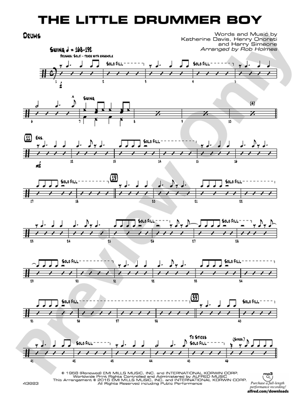 The Little Drummer Boy Drums Drums Part Digital Sheet Music Download