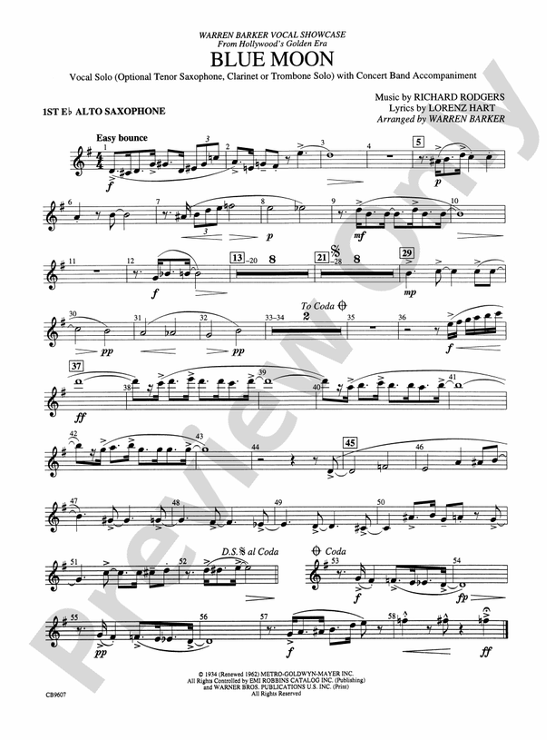 Blue Moon Eflat Alto Saxophone Eflat Alto Saxophone Part Digital