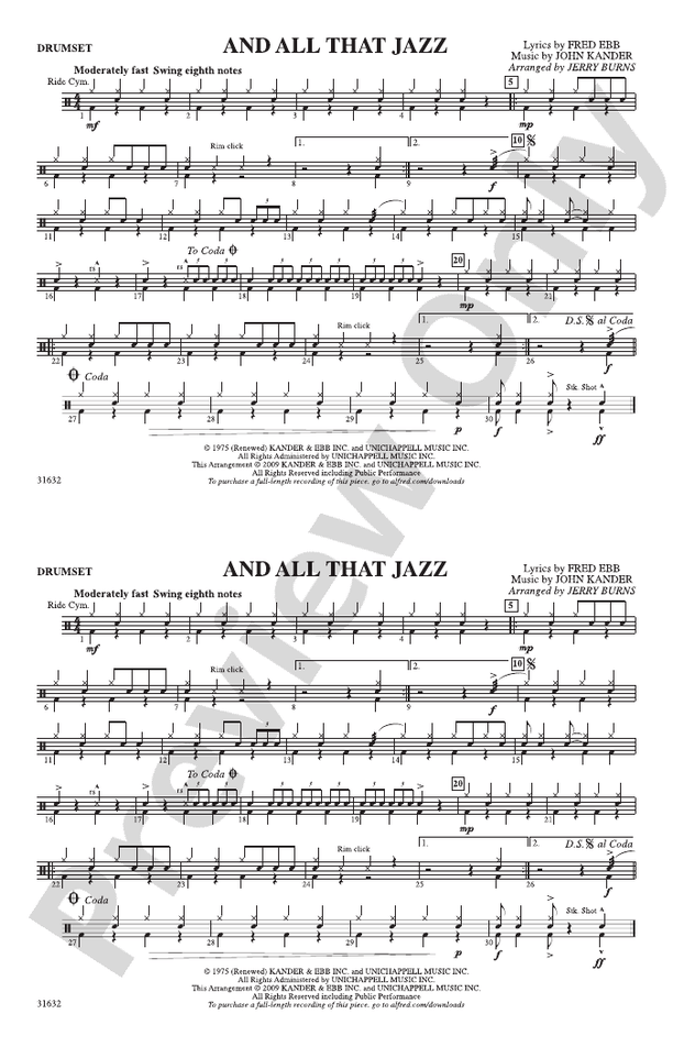 And All That Jazz (from Chicago) Drumset Drumset Part Digital Sheet