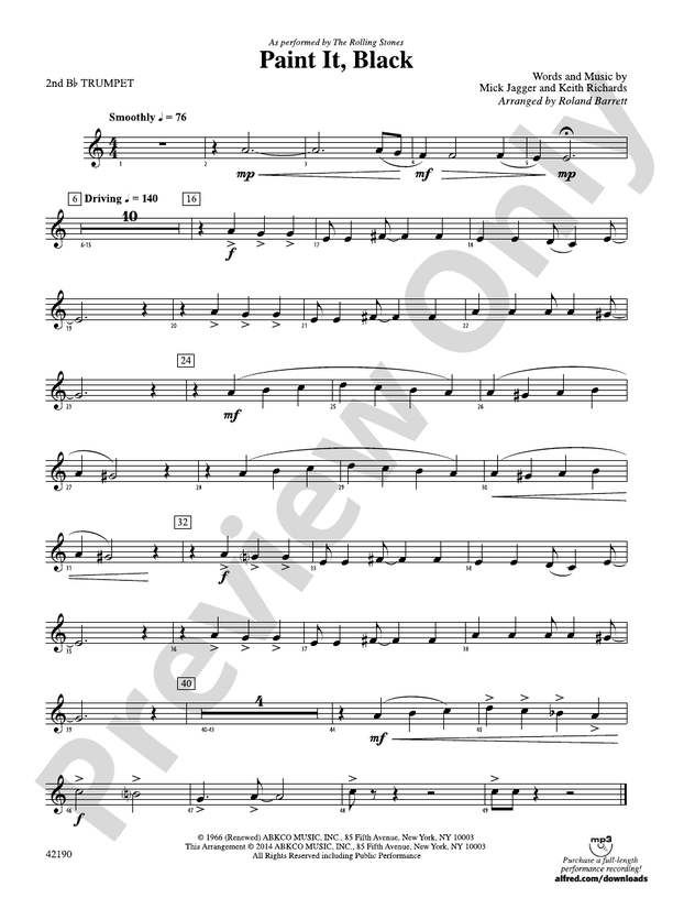 Paint It, Black 2nd Bflat Trumpet 2nd Bflat Trumpet Part Digital