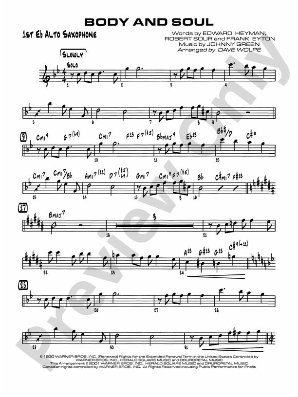 Body and Soul Eflat Alto Saxophone Eflat Alto Saxophone Part