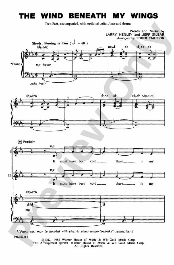 The Wind Beneath My Wings 2Part Choral Octavo Jeff Silbar Digital