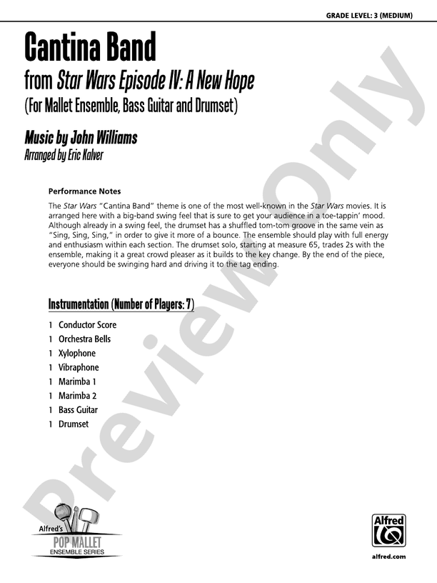 Cantina Band (from Star Wars Episode IV A New Hope) Score Percussion