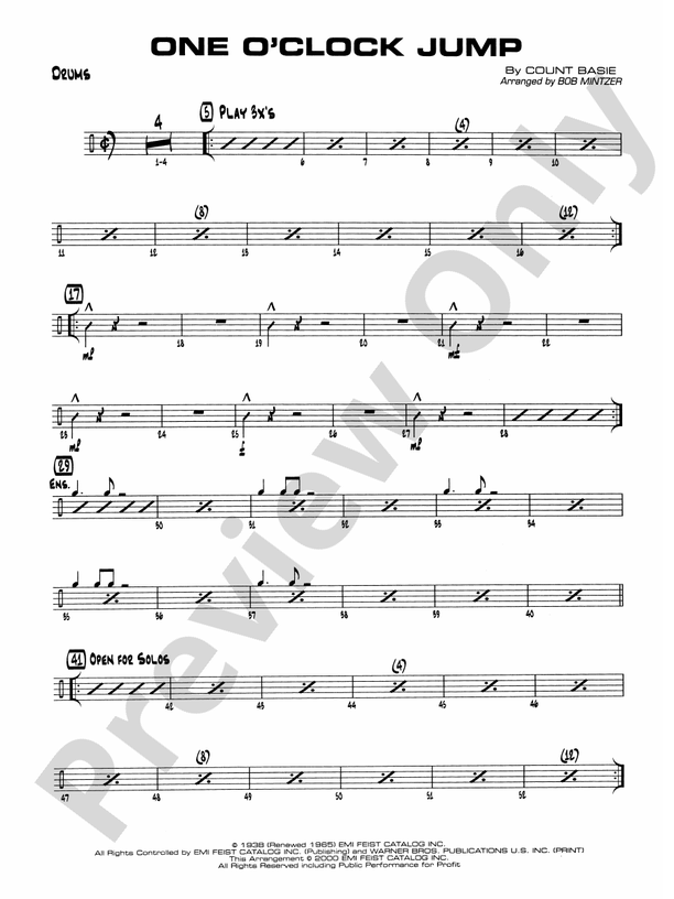 One O'Clock Jump Drums Drums Part Digital Sheet Music Download