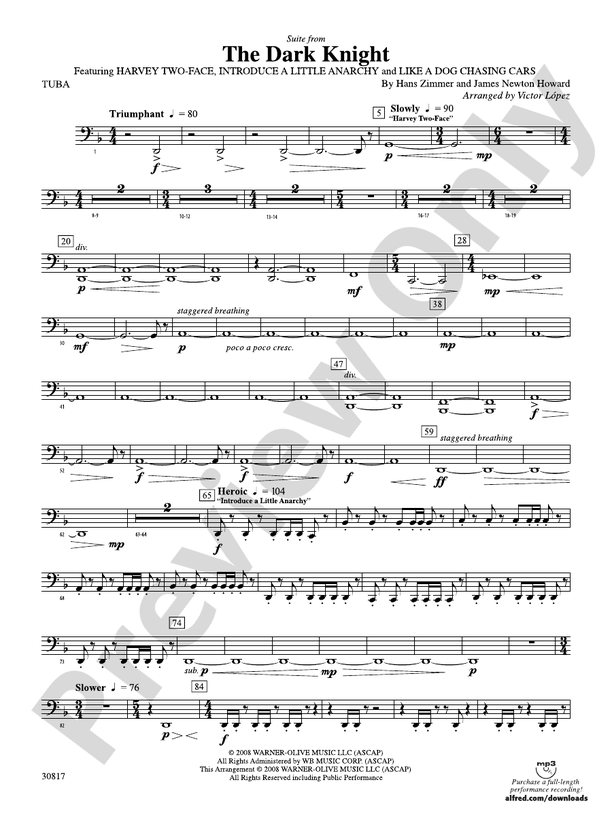 The Dark Knight, Suite from Tuba Tuba Part Digital Sheet Music Download