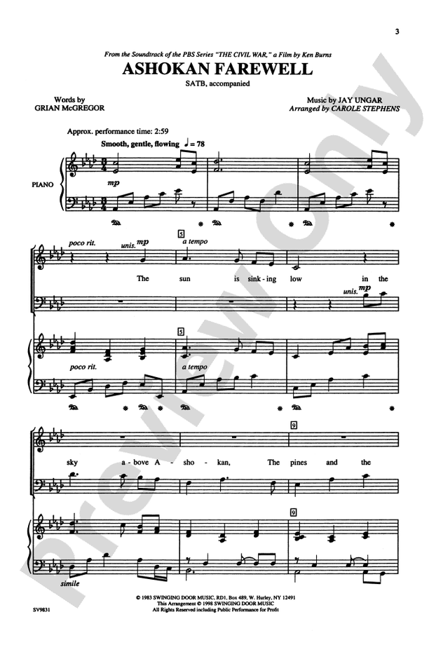 Ashokan Farewell (from "The Civil War," a Film by Ken Burns) SATB