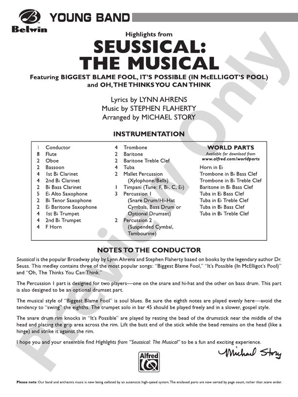 Seussical The Musical Score Concert Band Score Digital Sheet Music